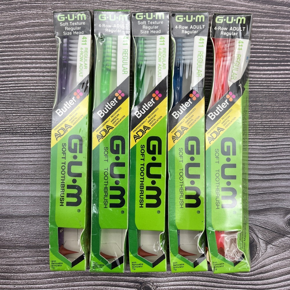 VTG Gum Butler 4-Row ADULT Regular Size Head Toothbrush 411 Stimulator Lot Of 5